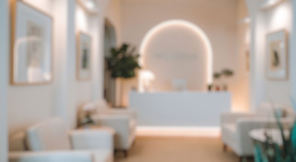 Elite Spa reception and waiting area in Newton Centre